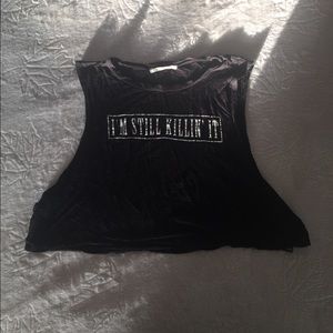 Black muscle tee crop top